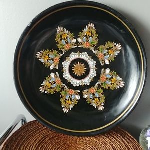Vintage folk art handpainted wood laquerware plate